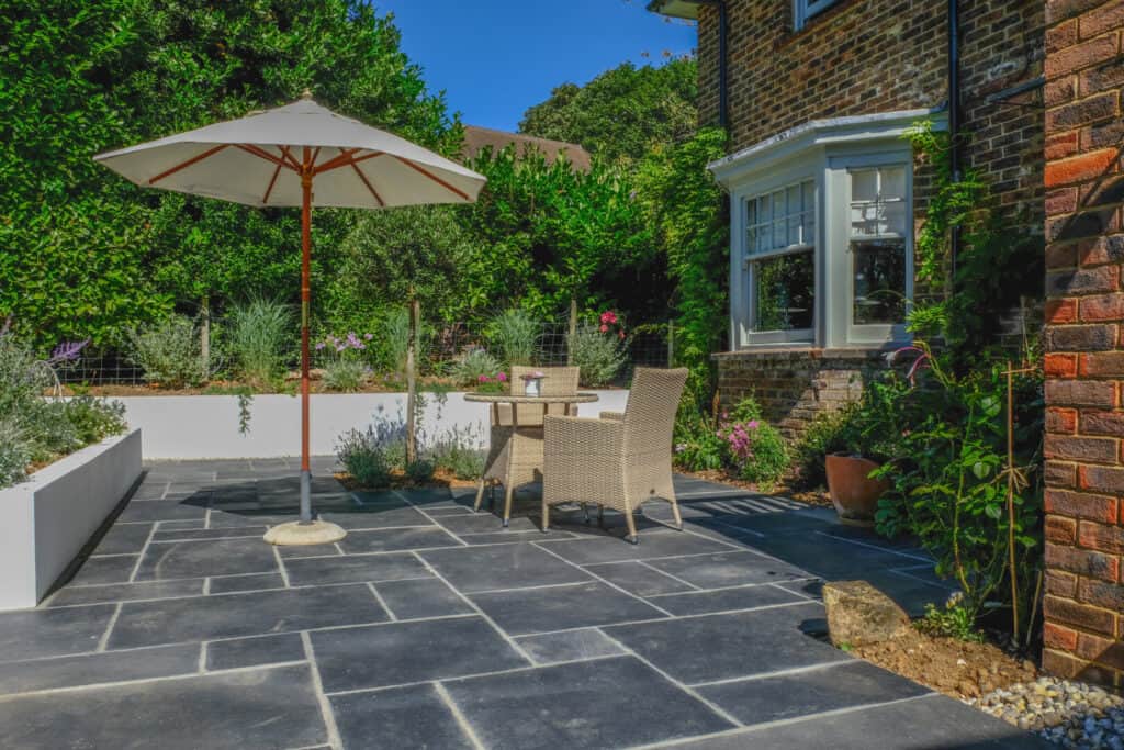 table and chairs in garden